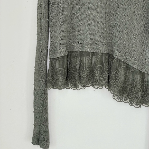 American Eagle M Green Lace Sheer Long Sleeve Top - Picture 7 of 9